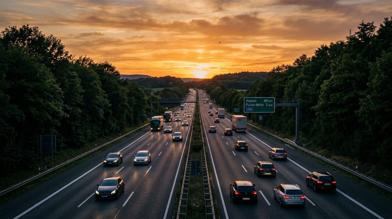 Deutsche Autobahn bei Sonnenuntergang